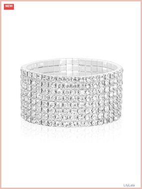 8 Row Rhinestone Stretch Bracelet Sparkling Bridal Wedding Party Jewelry